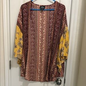 Angie Women's Bohemian Cape in Red, Yellow, and Cream